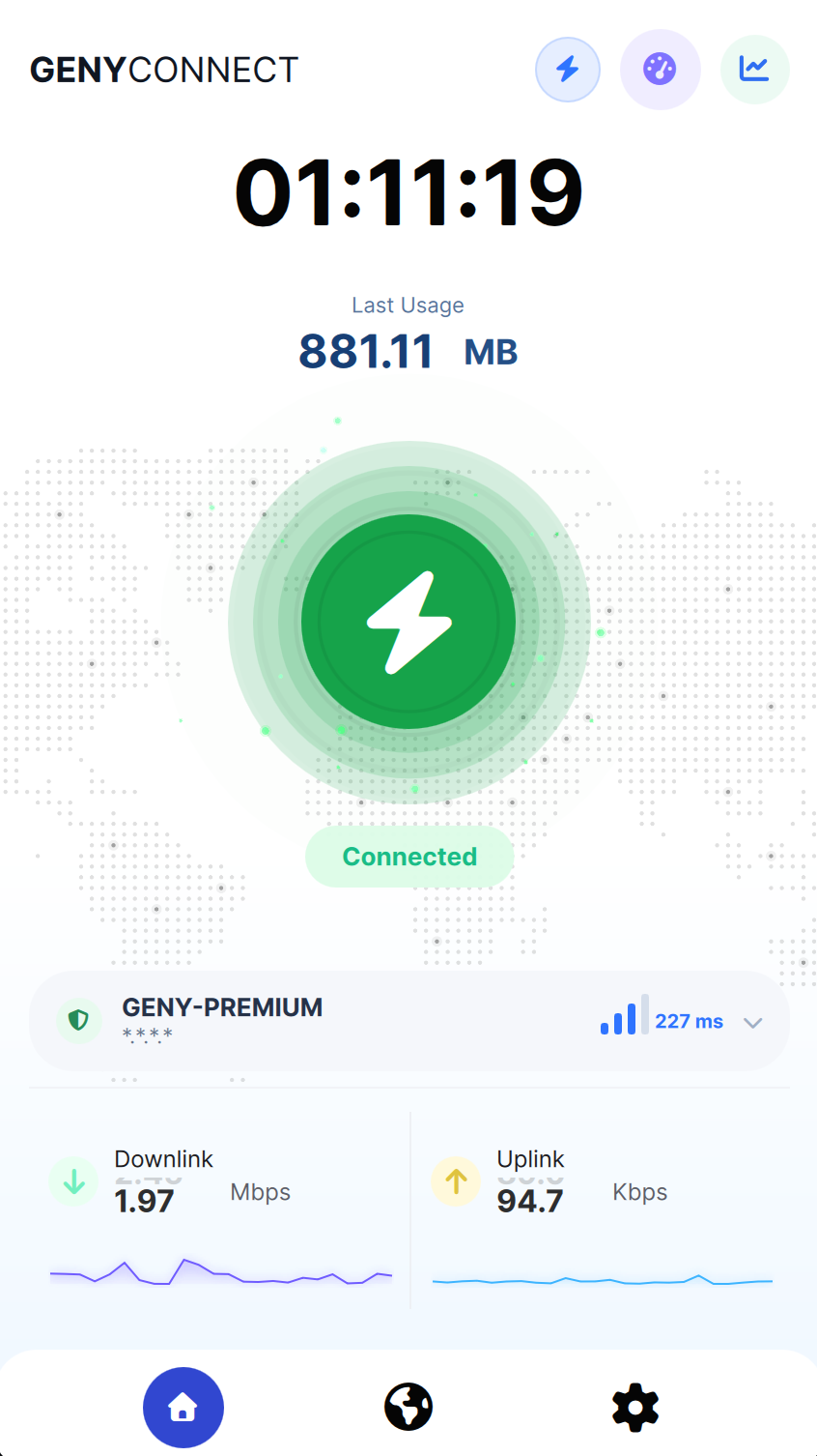 GenyConnect connection details interface